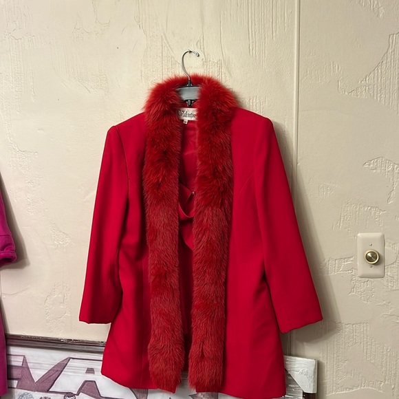 Red fur trim jacket and with tank top and skirt gently worn - Picture 3 of 3